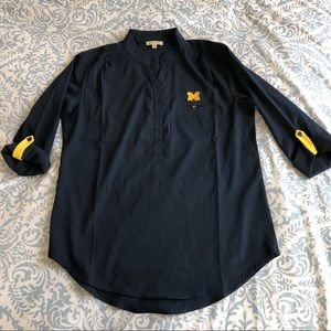 UofM University of Michigan Blouse 3/4 Sleeve EUC